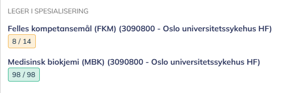 Et skjermbilde fra Kompetanseportalen som viser en "ufullstendig" FKM-plan