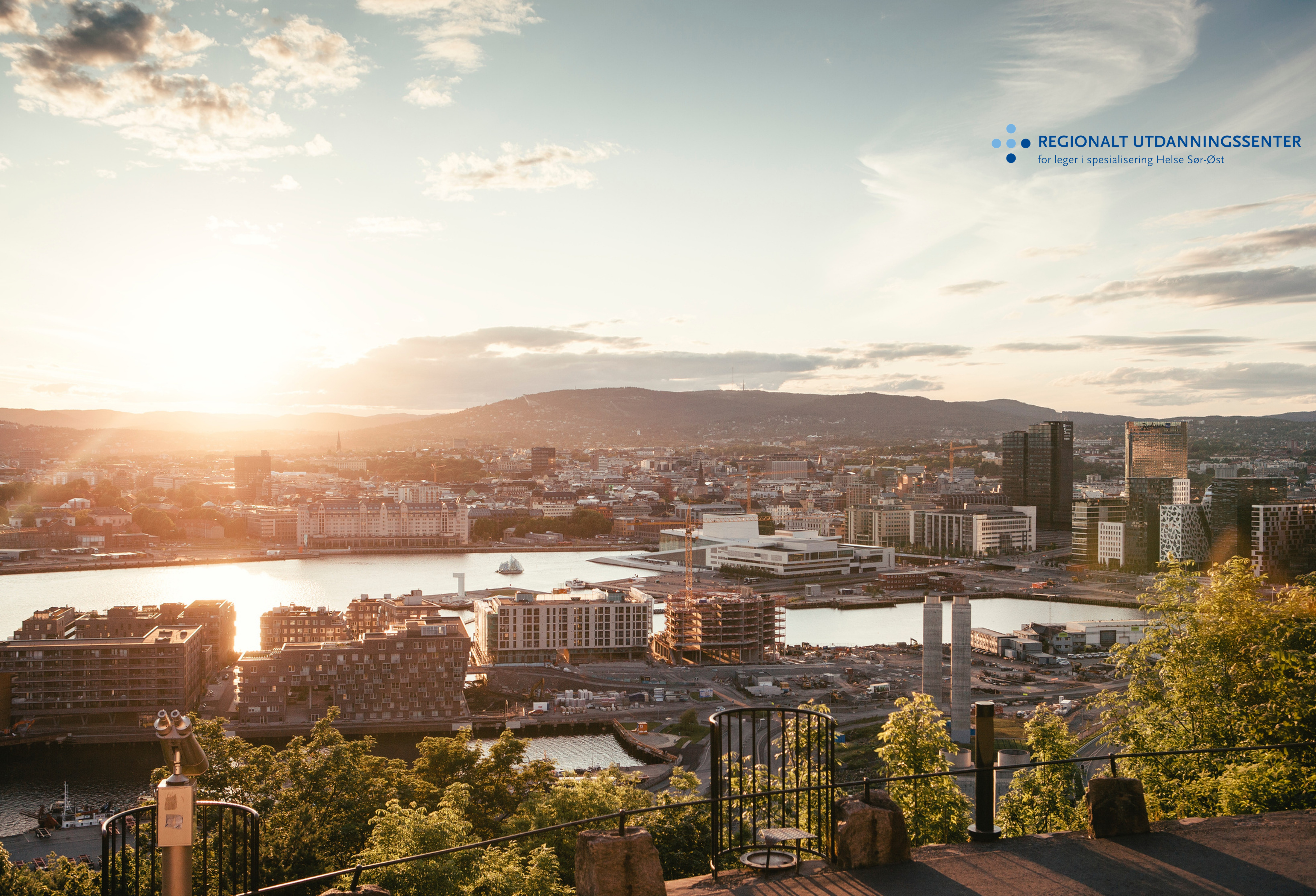 Panoramautsikt over Oslo en solskinnsdag med logoen til RegUt HSØ