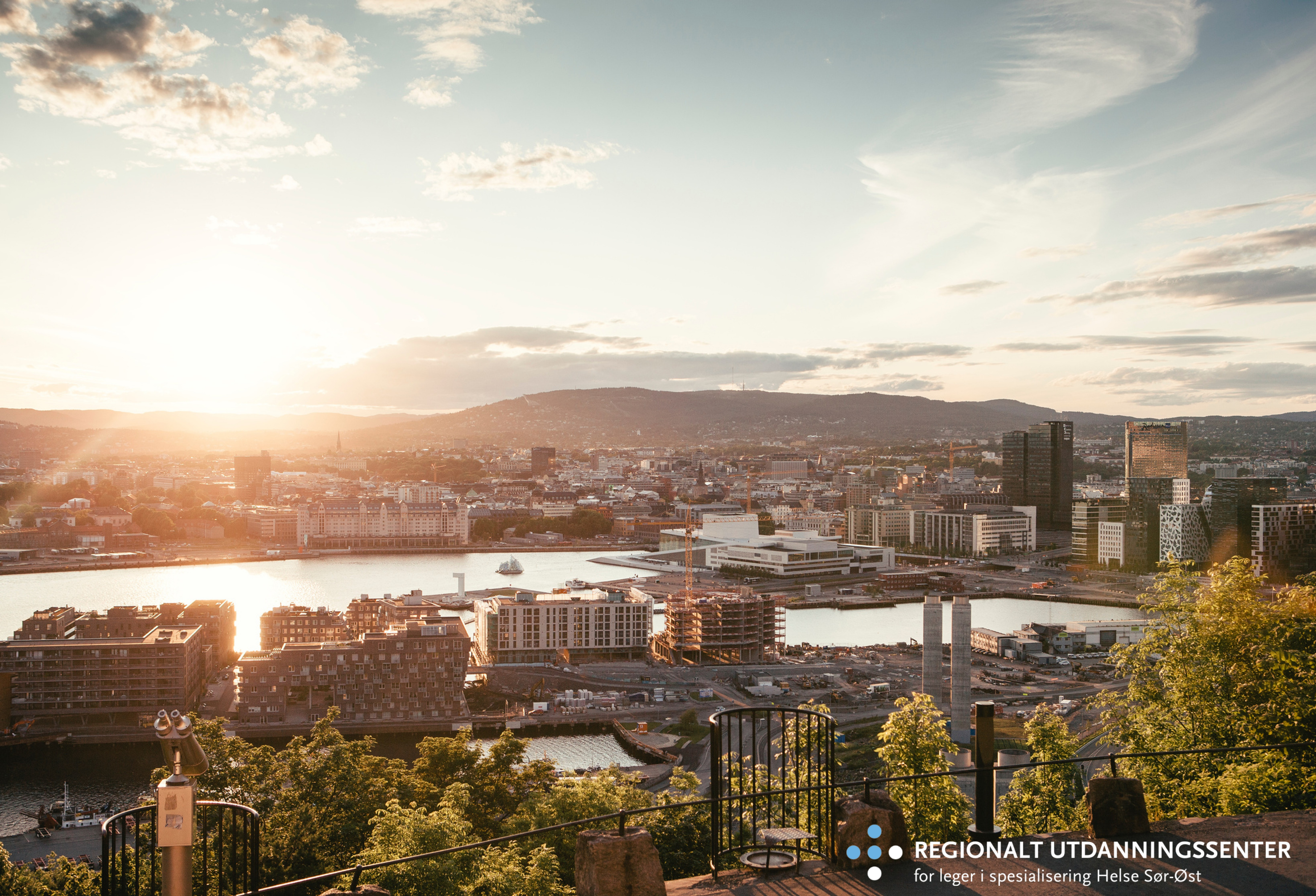 Panoramautsikt over Oslo en solskinnsdag med logoen til RegUt HSØ