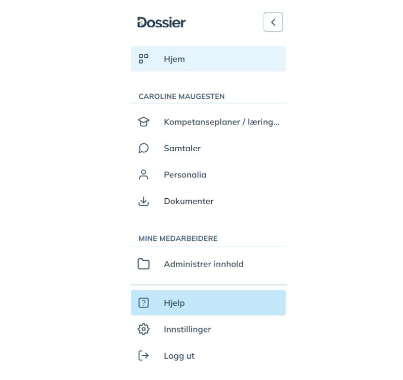 Et bilde som viser hvor du finner knappen "hjelp" i Kompetanseportalen